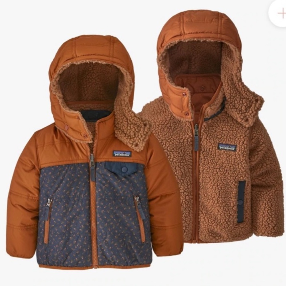 Reversible Patagonia baby puffer jacket in ad astra new navy 6-12 months